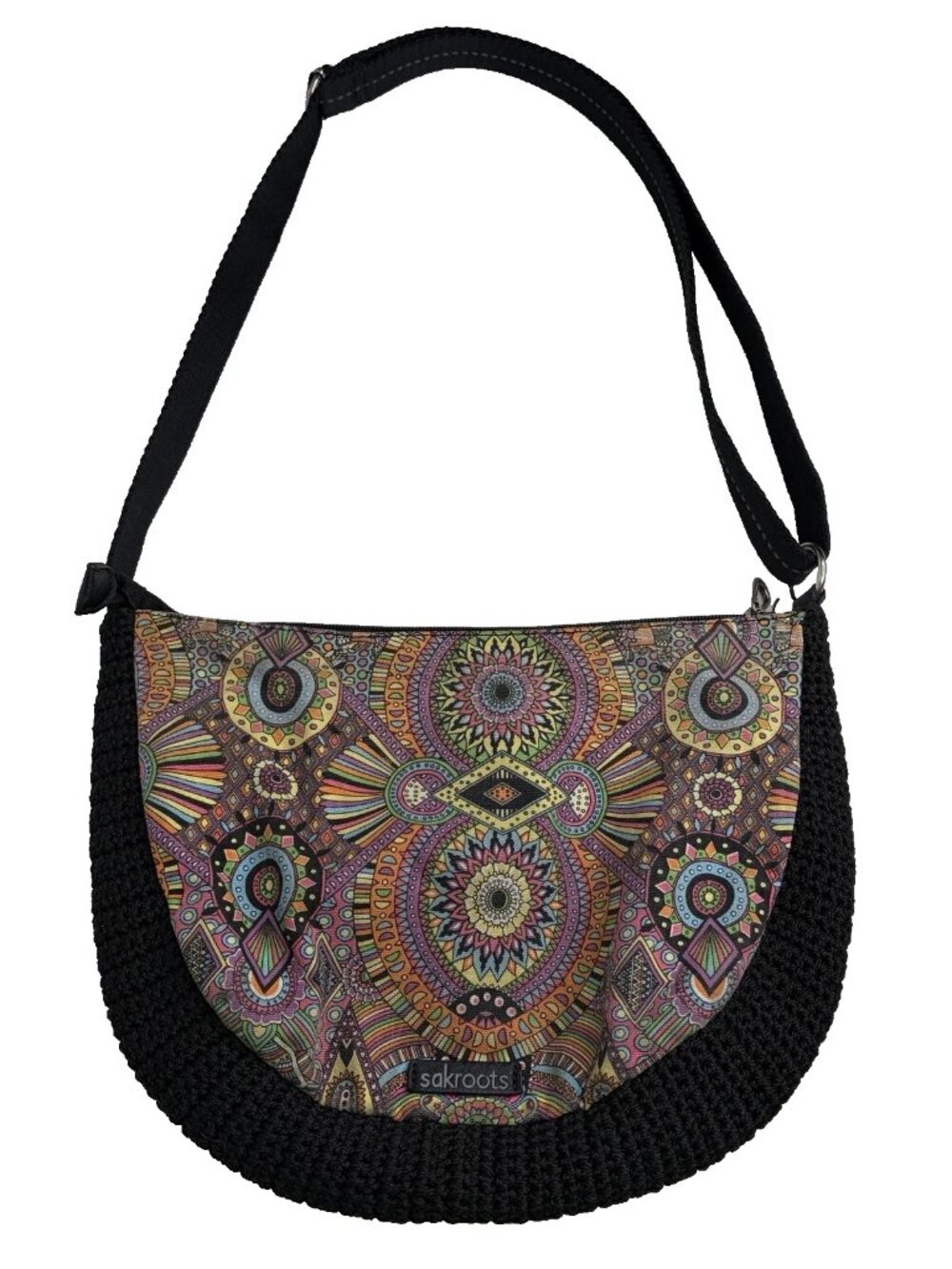 Sakroots Ryder Wanderlust Crossbody Purse Black Crochet Printed Mandala Llama
